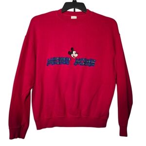 Vintage Benetton Y2K Mickey Mouse Red Sweatshirt Italian Disney Tartan M EUC